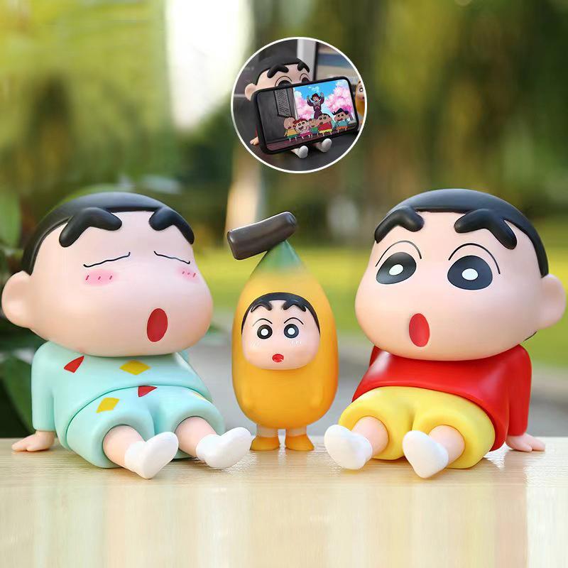 12Cm Crayon Xiaoxin Anime Lazy Phone Holder Phone Stand Desktop Decoration Trendy Play Handmade Model Doll Birthday Gift Toy