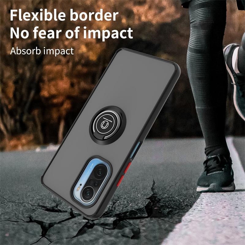 For Xiaomi Poco F3 Case Matte Shockproof Car Magnetic Stand Back Cover for PocoF3 Pocco Poko Little F 3 Armor Hard PC Ring Funda