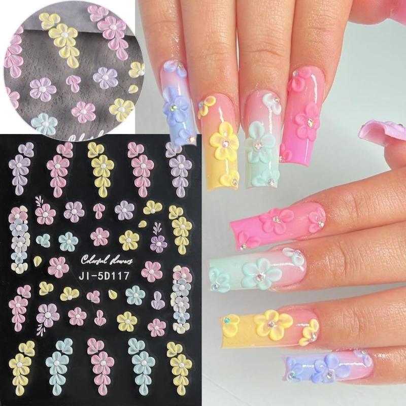 4 Sheets Flowers Nail Decals Simple Nails Art Stickers Sweet Manicure Stickers Adhesive Nail Sticker for Women