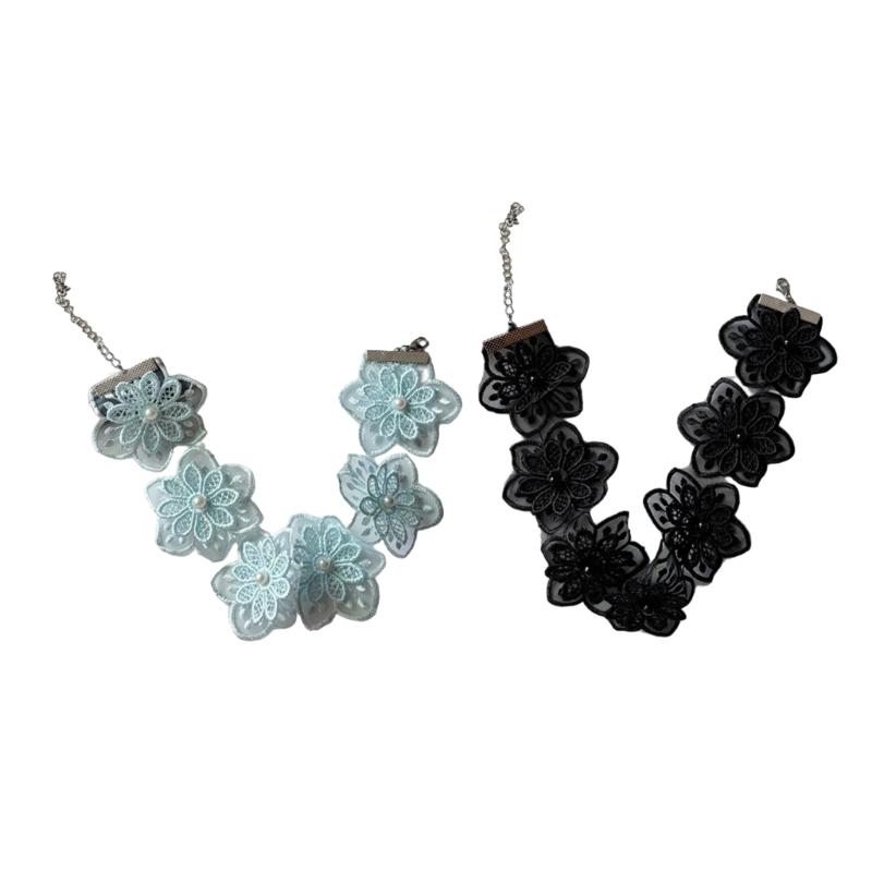 Collana di Pizzo Floreale Ispirazione Vintage con Perle Finte Catena Corta per Matrimoni e Feste
