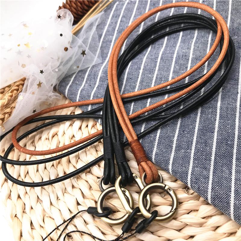 Genuine Leather Neck strap Keychains Pendant Neckline Lanyard Mobile phone Strap Charms Keyring Buckle rope Lanyard
