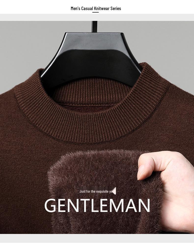 Men's Velvet Wool Sweater - 2024 Autumn/Winter Half-High Collar Luxury Style