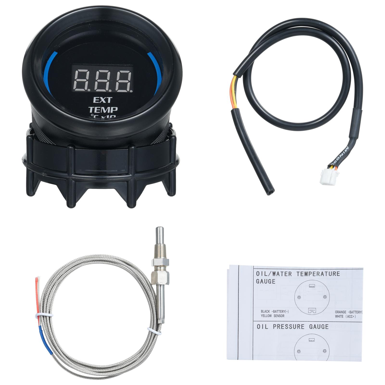 

2 52 мм универсальный цифровой датчик температуры выхлопных газов с синим светодиодным дисплеем для автомобилей внедорожников грузовиков чёрный