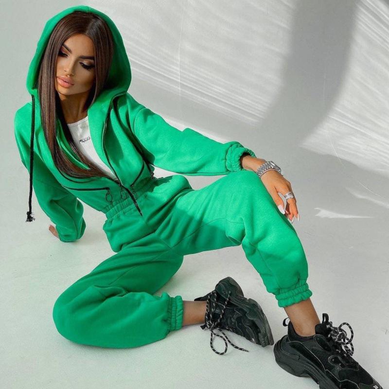 Sports and Leisure Women's Zipper Decoration Hooded Jumpsuit One-piece Suit