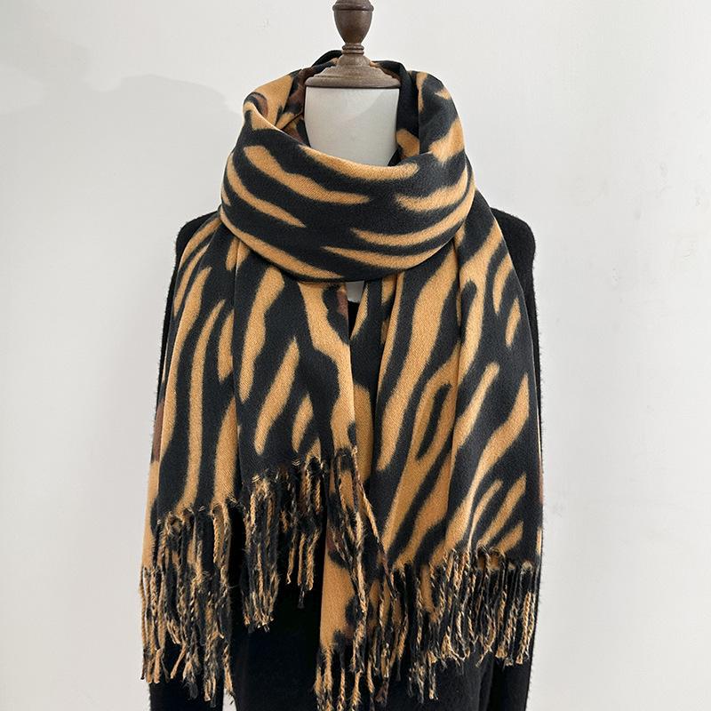 Autumn Winter Women Knitted Scarf Headscarf Lady Casual Retro Leopard Print Tassel Warm Scarve Mujer Foulard Long Wrap Shawl New