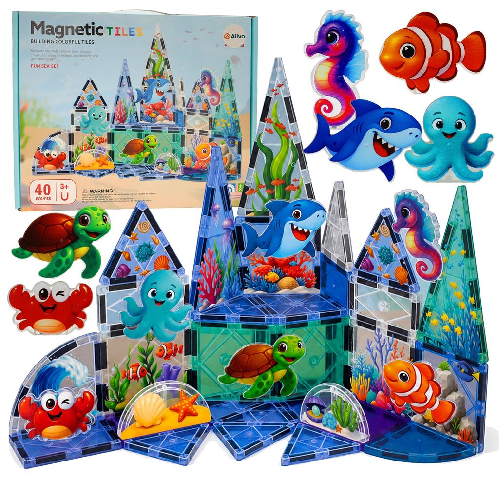 Set of Magnetic Construction Blocks 3D Large Panels Sea World 40 pcs.