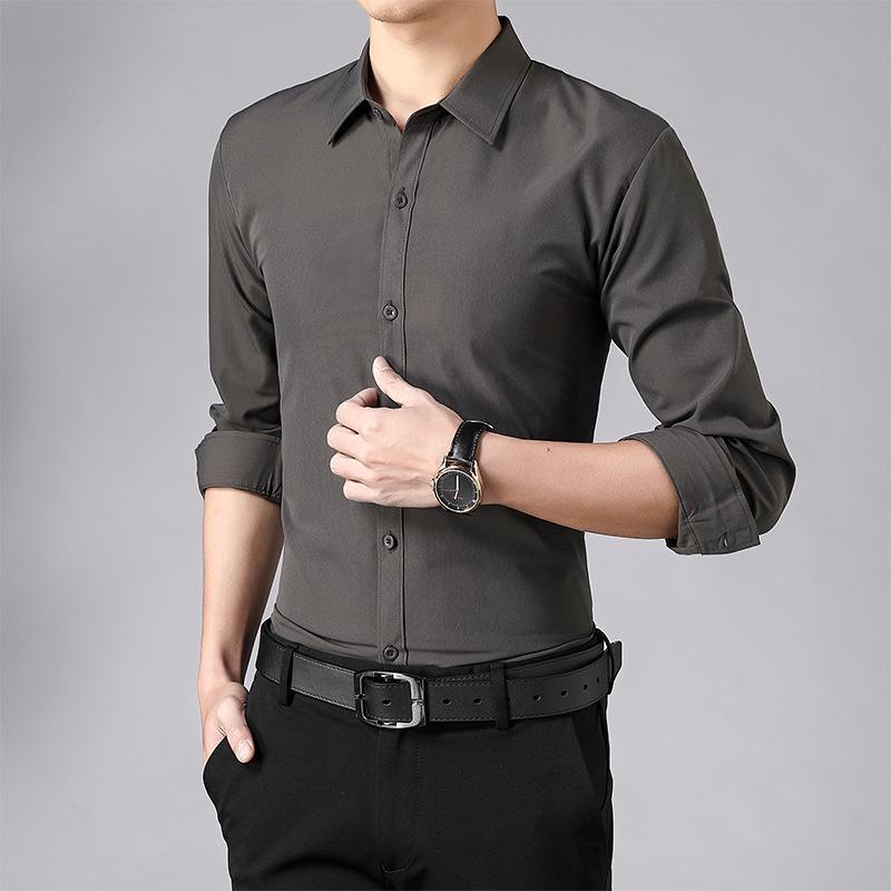 

Мужская деловая формальная приталенная однотонная рубашка - летние варианты с коротким и длинным рукавом, доступны в черном и белом цветах M