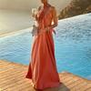 Off Shoulder Backless Neck Straps Solid Color A-Line Beach Dress Elegant Casual