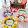Crochet Coaster Handmade Knitted Flower Bouquet Coaster Plant Pot with Flowerpot Flower Placemat Cup Pad Teacup Stand Diy Flower