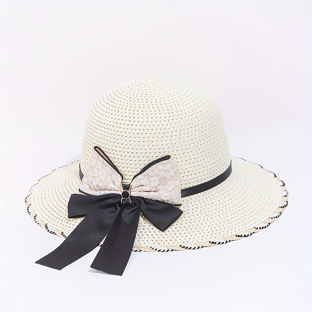 

1 женская шляпа от солнца, черно-белая шляпа с плоскими полями, универсальная соломенная шляпа с бантом, солнцезащитная шляпа от солнца, пляжная соломенная шляпа D