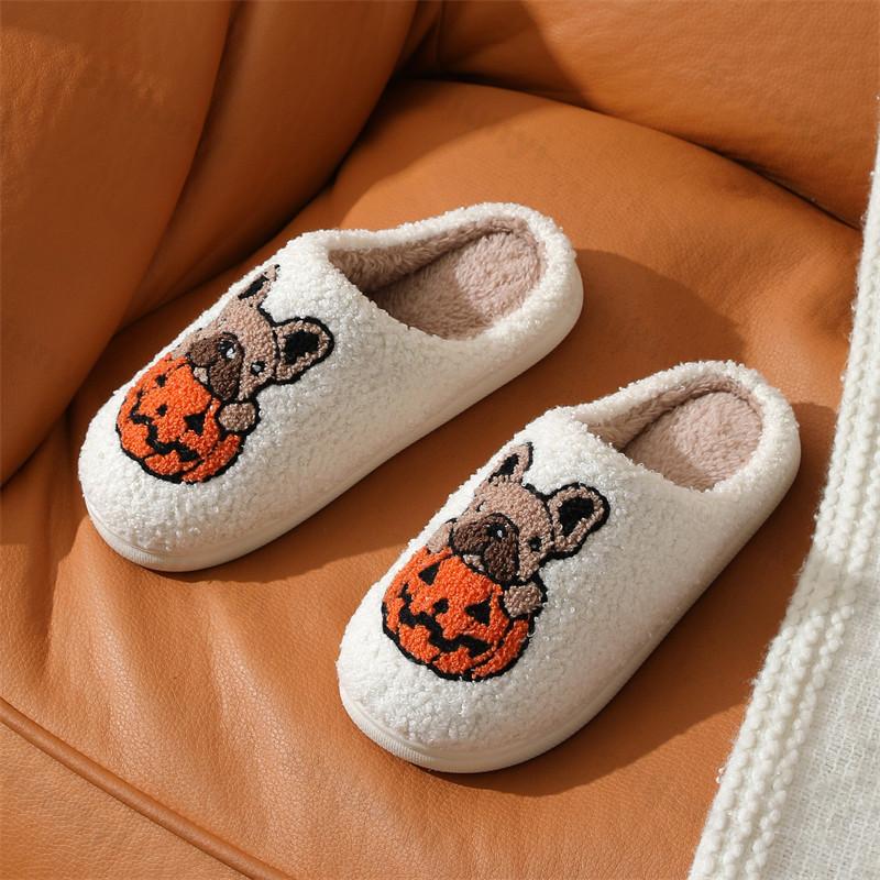 Fashion Couple's Cotton Slippers Winter New Halloween Indoor Non Slip Women Home Shoes Lightweight Comfortable Soft Sole Warm Men Flats