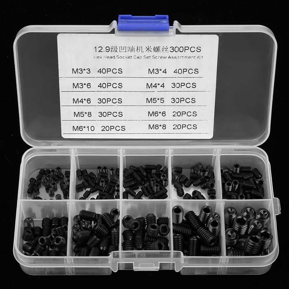300pcs M3 M4 M5 M6 M8 Hex Socket Grub Set Screws Assortment Kit with Box