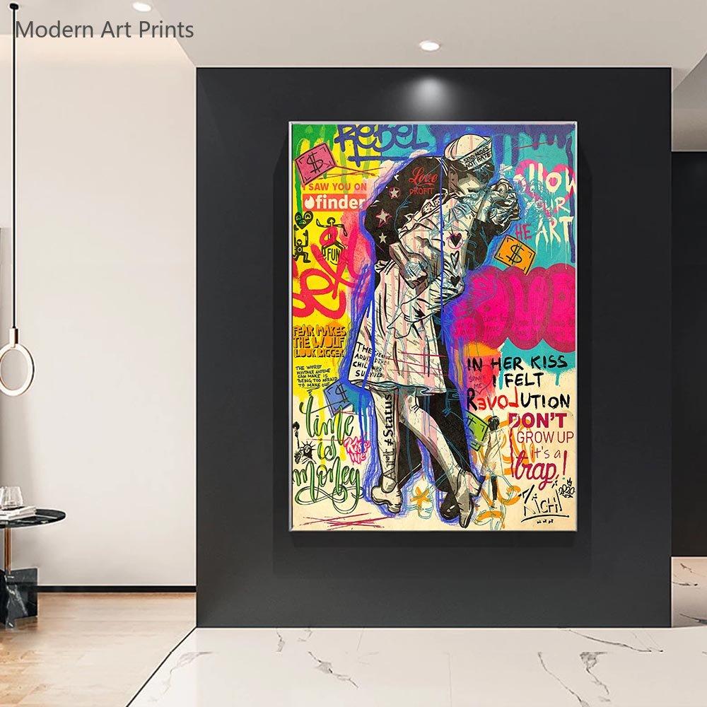 Victory Kiss Posters and Prints Graffiti Pop Art Victory Kiss Canvas Painting Wall Picture for Living Room Home Decor Cuadros