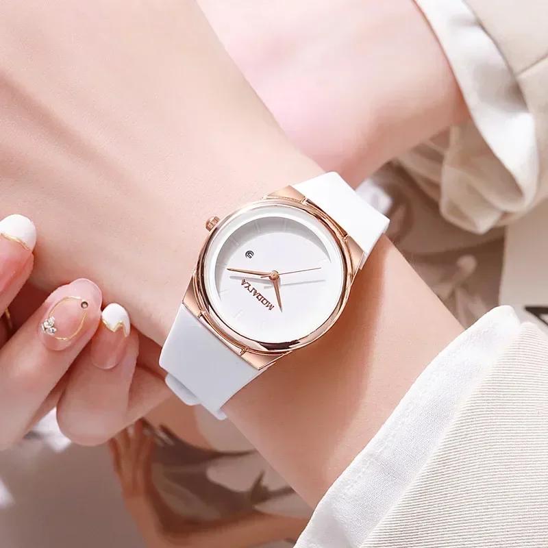 Fashion Women's Minimalist Calendar Quartz Watch Student WatchesSilicone Strap Wristwatch