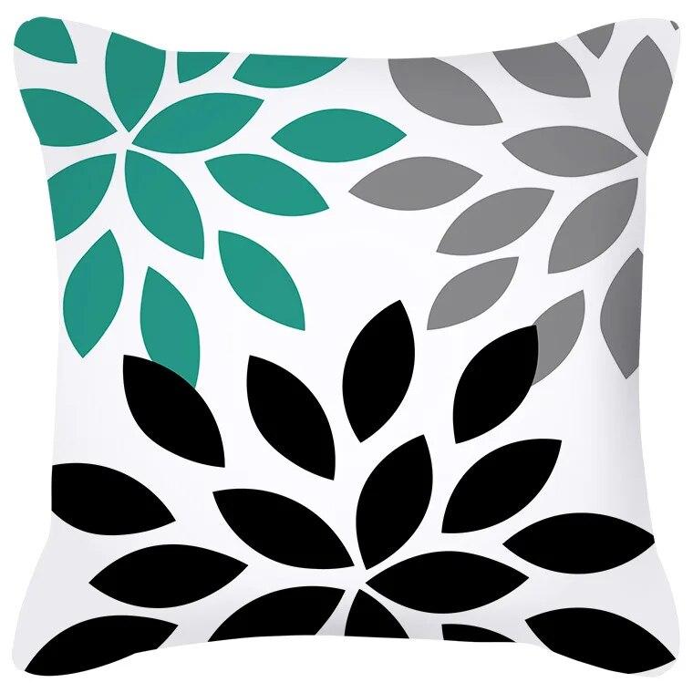 Blue Green Flower Leaf Printed Pillowcase Stripe Geometric Sofa Cushion Cover Home Decor Throw