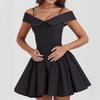 European and American Summer Fashion Temperament Sexy Solid Color Lapel One Shoulder Slim Fit A-line Dress
