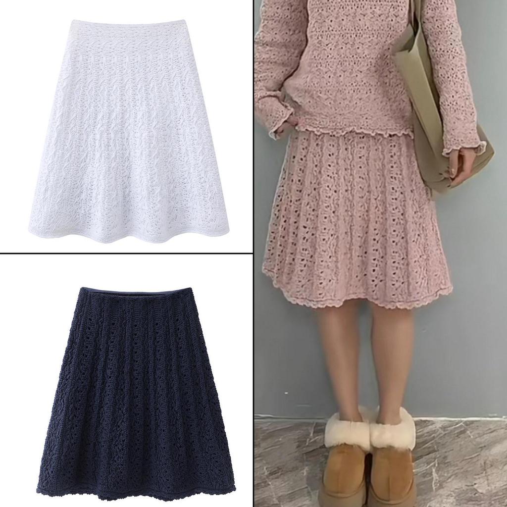 Available 2026 Spring High-Waisted A-Line Knit Midi Skirt for Women - Light Luxury Style, Slimming, Versatile & Simple.