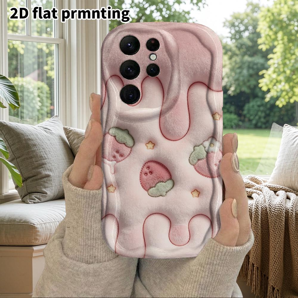Phone Case: 2D Flat Samsung Galaxy A34 A35 M05 M06 S20 S22 S21 FE Plus 5G Protective Case, Couple Style, Pink Strawberry, Christmas and Halloween Gift