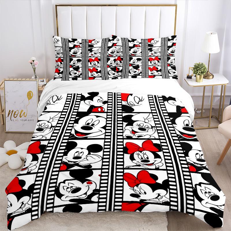 3pcs Mickey, Minnie Printed Bedding Set, Breathable And Soft, Machine Washable, Christmas Gift, Suitable for Bedroom Decoration, 115