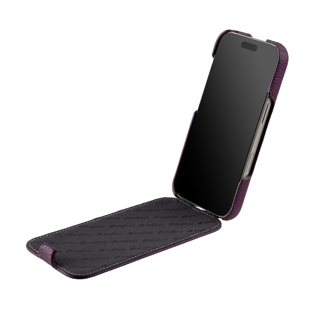 MELKCO For iPhone 17 Pro Case Compatible with MagSafe Vertical Flip Genuine Cow Leather+PC Phone Cover