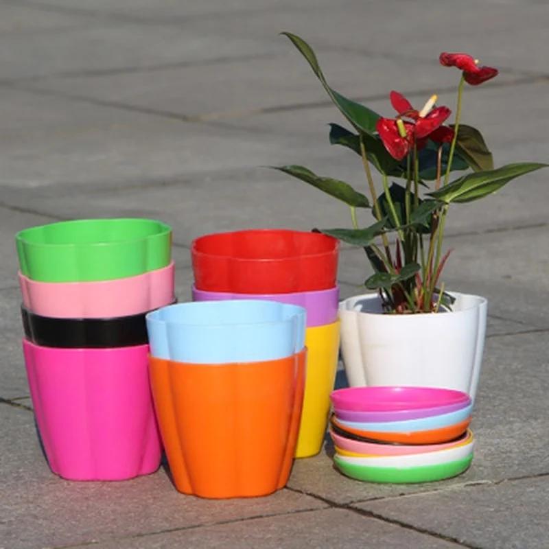 3 Kinds of Sizes  Flower Pots and Trays,Plastic Pots,Creative Small Pots for Succulent Plants  (Random Color)
