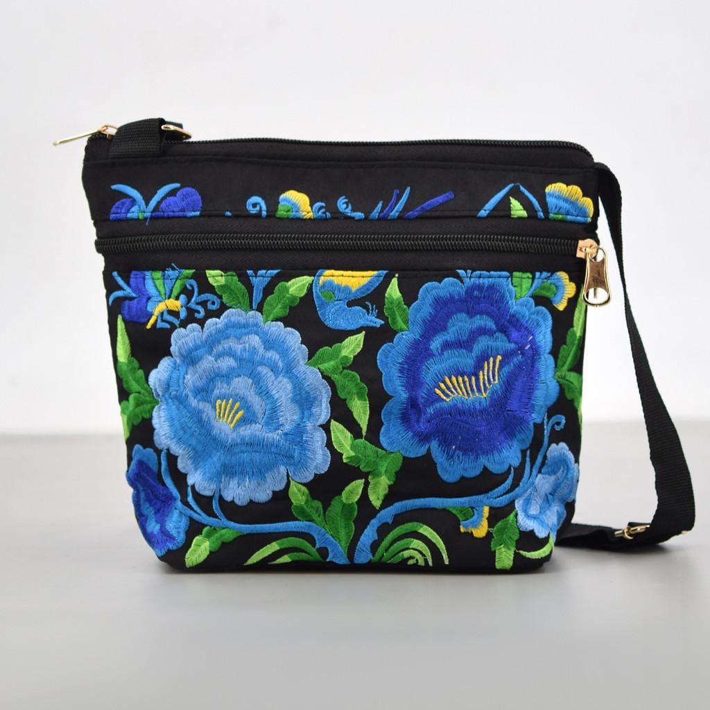 Ethnic Style Canvas Crossbody Bag With Embroidery For Casual Travel And Outings