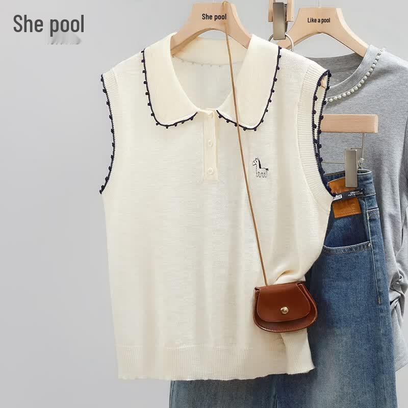 Women s Sweet Embroidered Lapel Vest One Size
