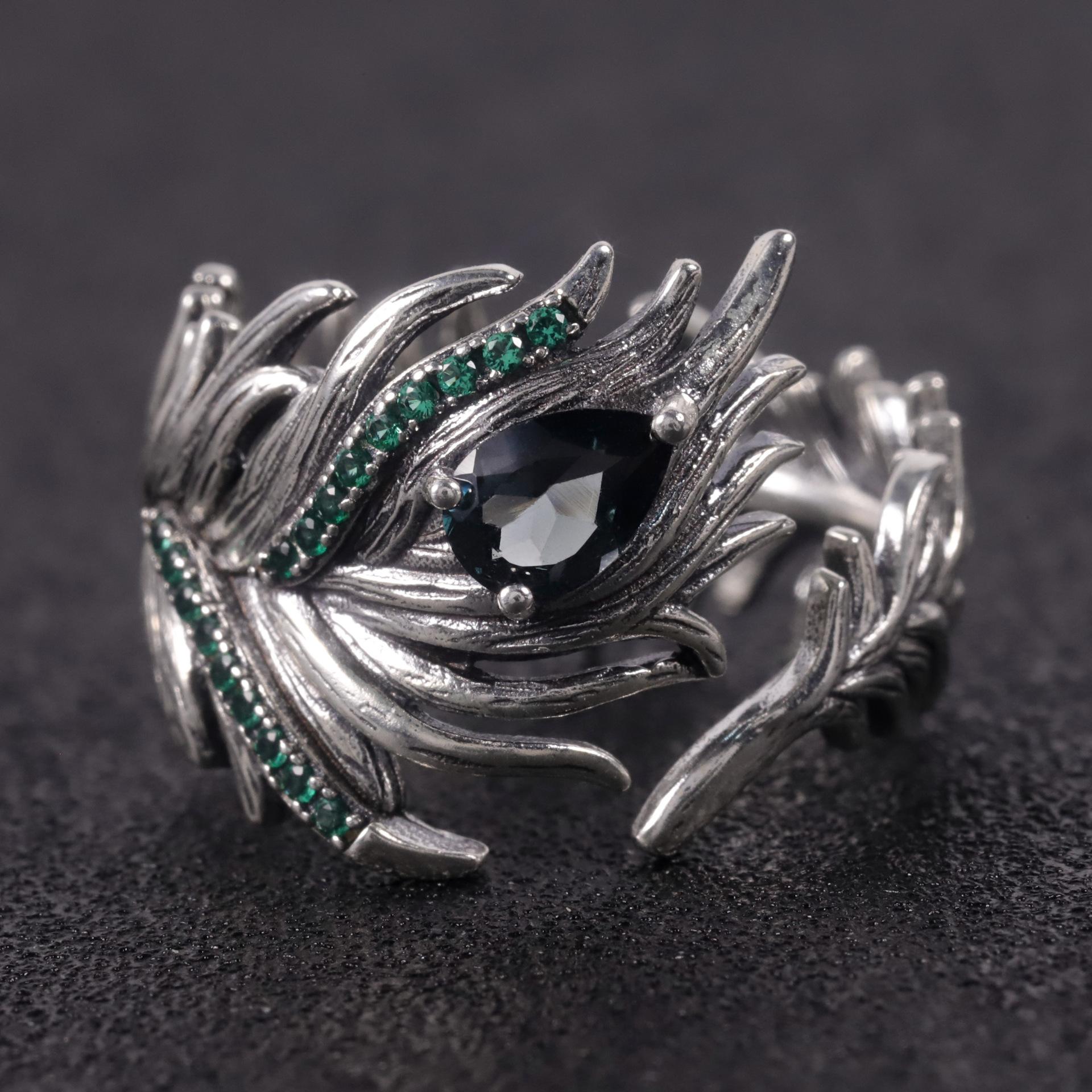 

Открытое кольцо Qingluan с птичьим пером, состаренная ниша, оригинальный дизайн, кольцо из стерлингового серебра S925, инкрустированное натуральным топазом, драгоценным камнем