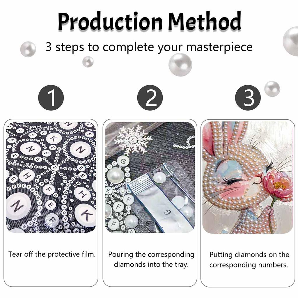 DIY Pearl Painting Canvas Bunny With Flower Design Shiny 3D Bead Art Kit Creative Leisure Craft for Living Room Wall Decor