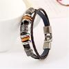 Men Bracelet Vintage Three Layers Braided Ethnic Stainless Alloy Hand-woven Exquisite Lightweight Faux Leather Decorative Wrist Strap