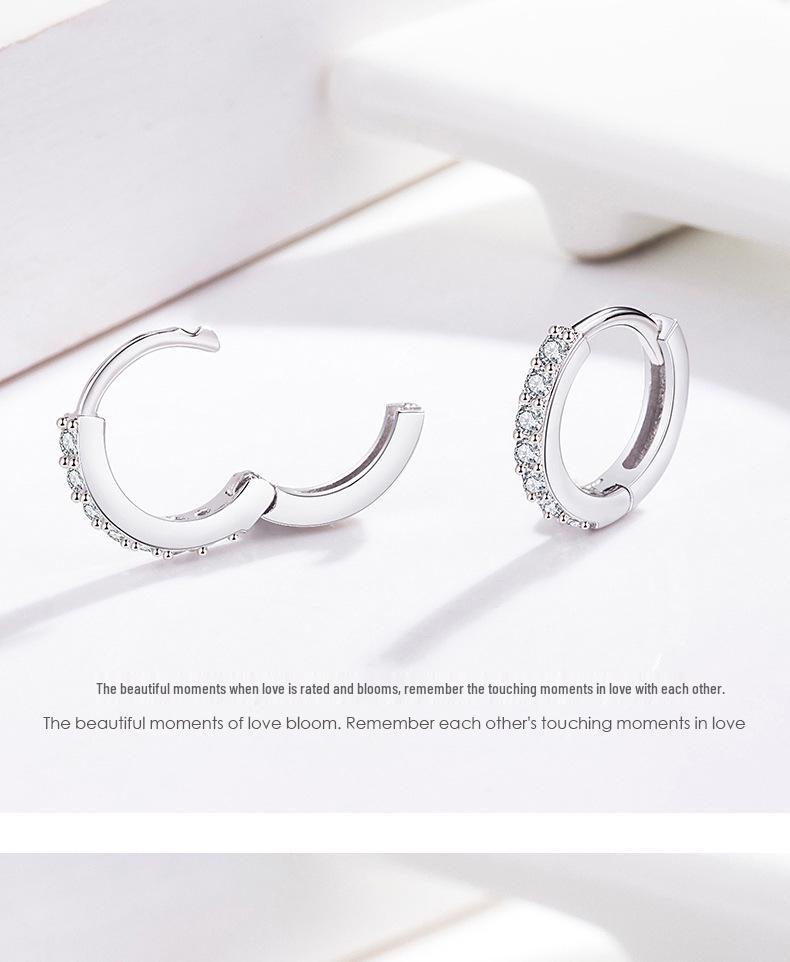 Korean Style S925 Sterling Silver Circle Earrings with Zircon Inlay – Women's Simple Studs