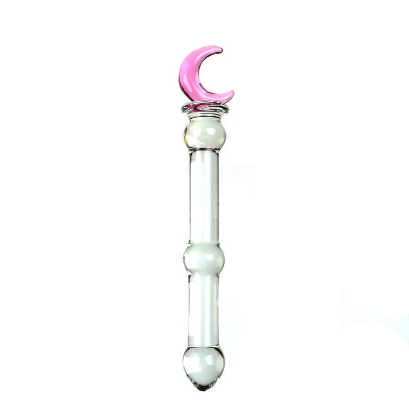 VaHppy Sexuální hračky pro dívky Lesbické skleněné Růžové dilda Umělý penis Pohádkové hůlky Láska/Mláďata/Měsíc/Pentagram 17*2,4cm Masturbace