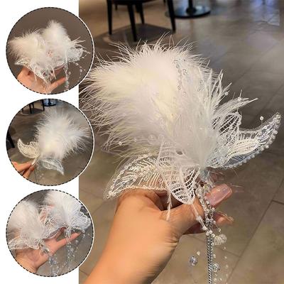 1 Pair White Butterfly Tassel Hair Clips Butterfly Butterfly Tassel Crystal Beads String Hair Clips Crystal Beads Tassel