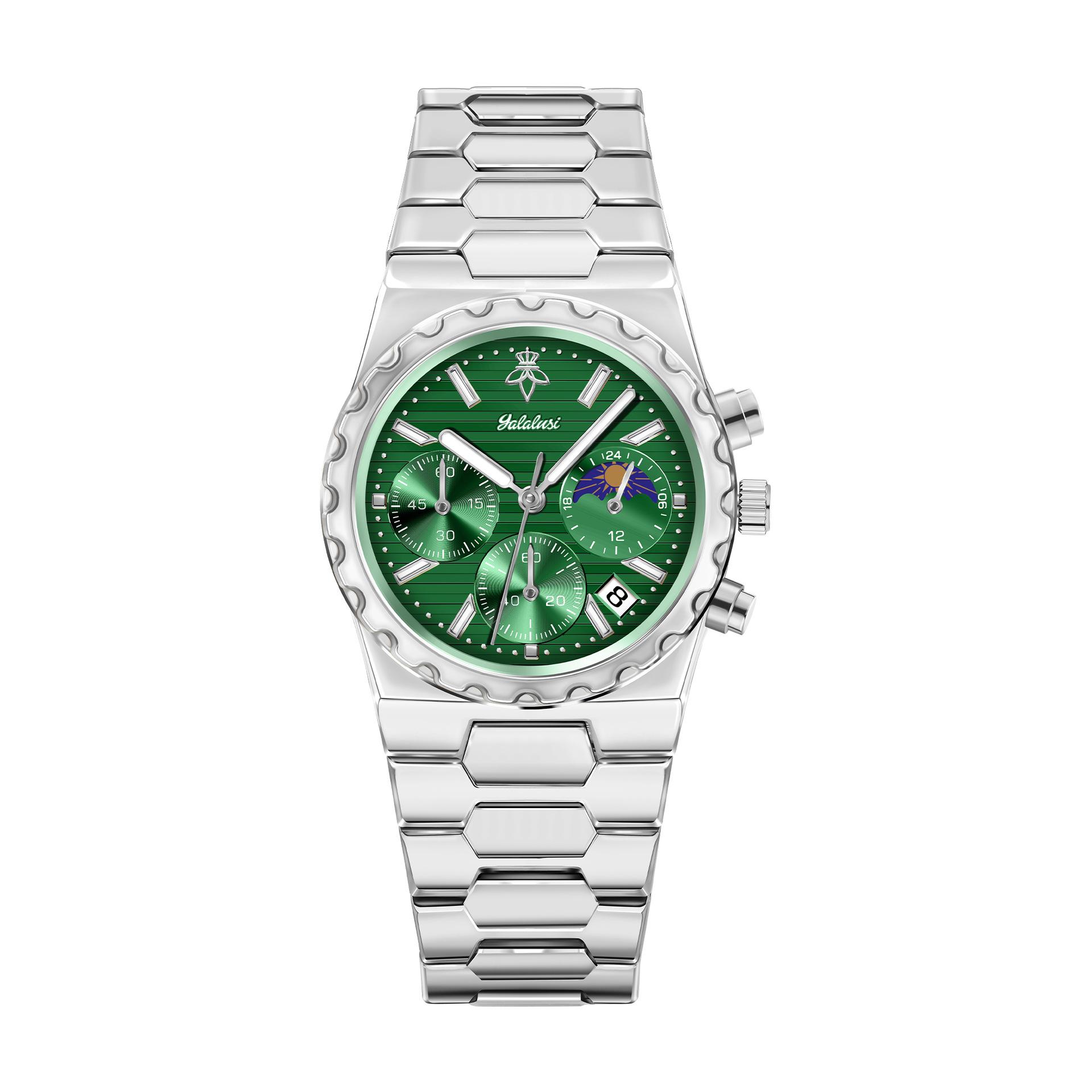 

Business Men s Watches Fashion Leisure Personality Multi-functional Sports Waterproof Luminous Steel Strap Three-eye Six-pin Quartz Wristwatches Full silver зелёный