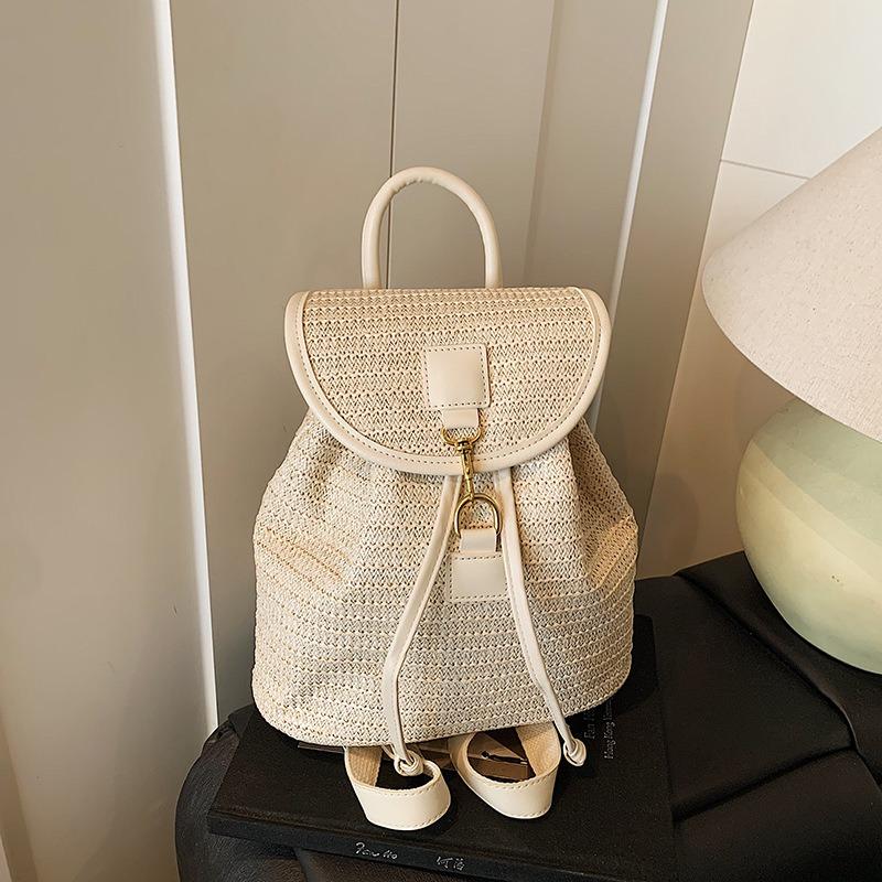 Woven straw bag women's large-capacity new summer leisure backpack student class travel backpack