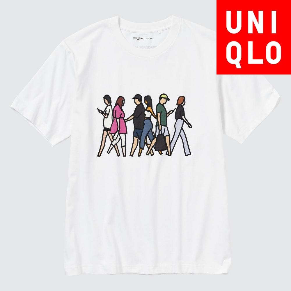 

Футболка Uniqlo Peace For All с коротким рукавом и графическим принтом, стандартный крой Julian Opie 00 WHITE/Men XS