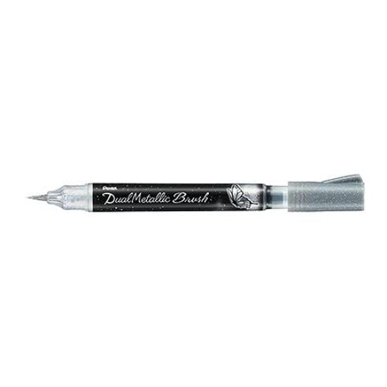 Pentel Dual Metallic Brush of Pen, Silver, XGFH-DZ (Set 5)