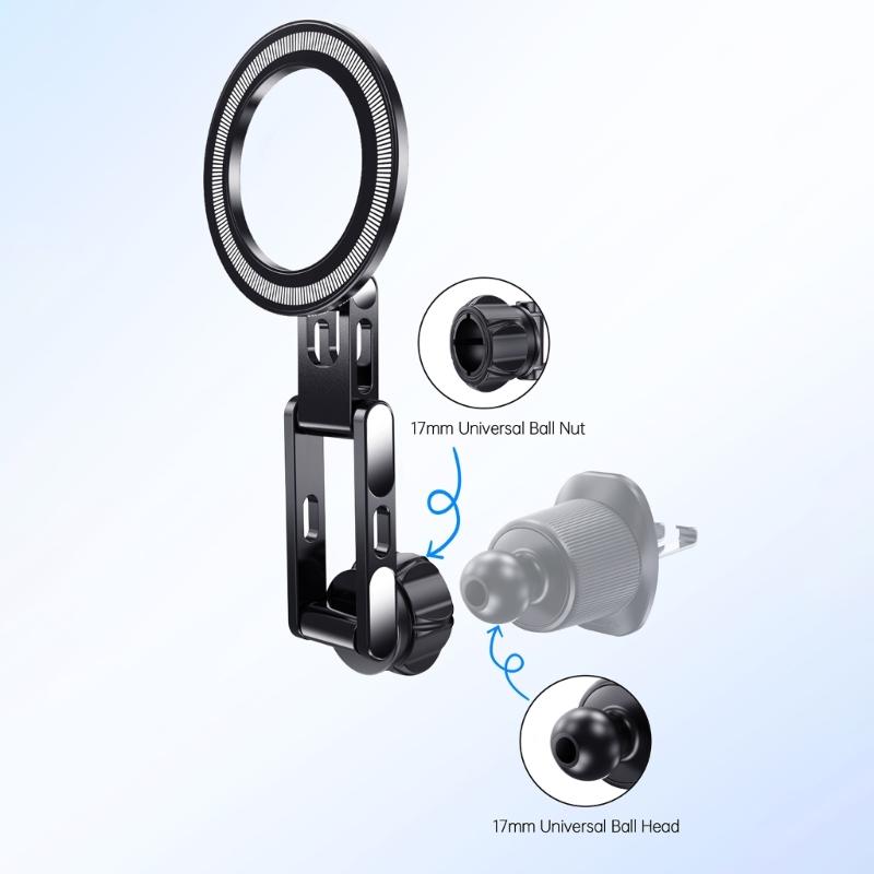Aluminum Alloy 17mm Ball Head Magnetic Phone Mount With 360 Rotation For Car Vent Dashboard Stand