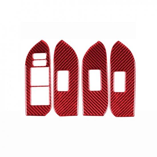 Red Carbon Fiber Car Door Window Lift Panel Cover For Toyota Land Cruiser 10-18