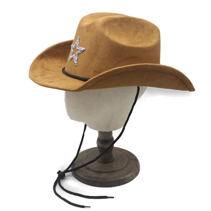 National Windbreak Windbreak Rope Sunshade Performance Jazz Hat Suede Travel Vacation Wind Word Cowboy Top Hat