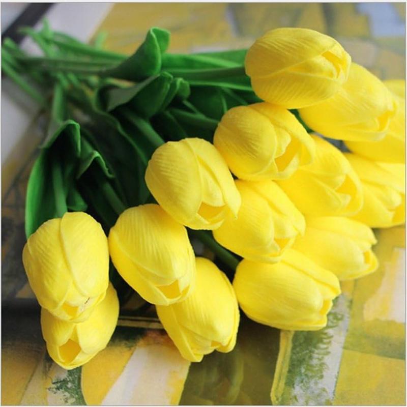 29cm Yellow Tulip Simulation Feel Tulip Flower Home Decoration Ornaments Wedding Photography Props Fake Flowers  3/5/10pcs