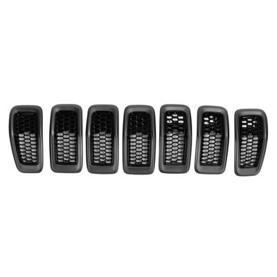 7PCS 22x10.3cm Black Car Racing Grille Inserts Frame Corrosion Resistant 68303626AB Replacement for Cherokee 2014‑2018