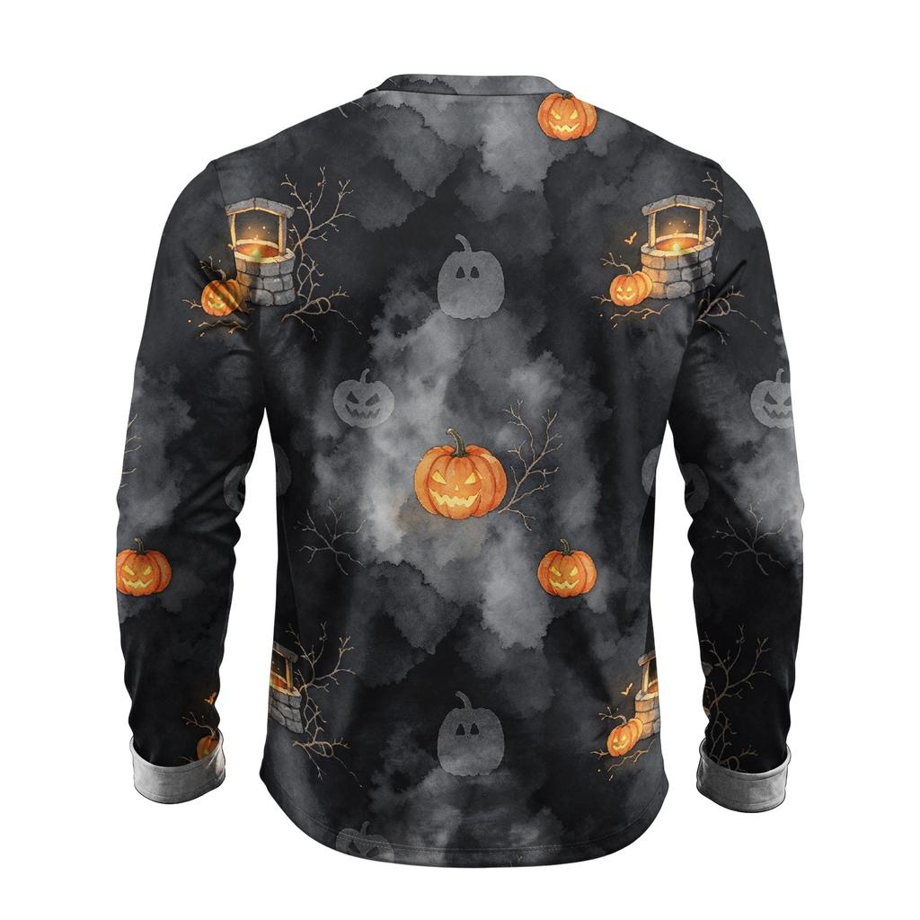 Men's Halloween Print Long Sleeve Neck T-Shirt for Party and Casual Wear
