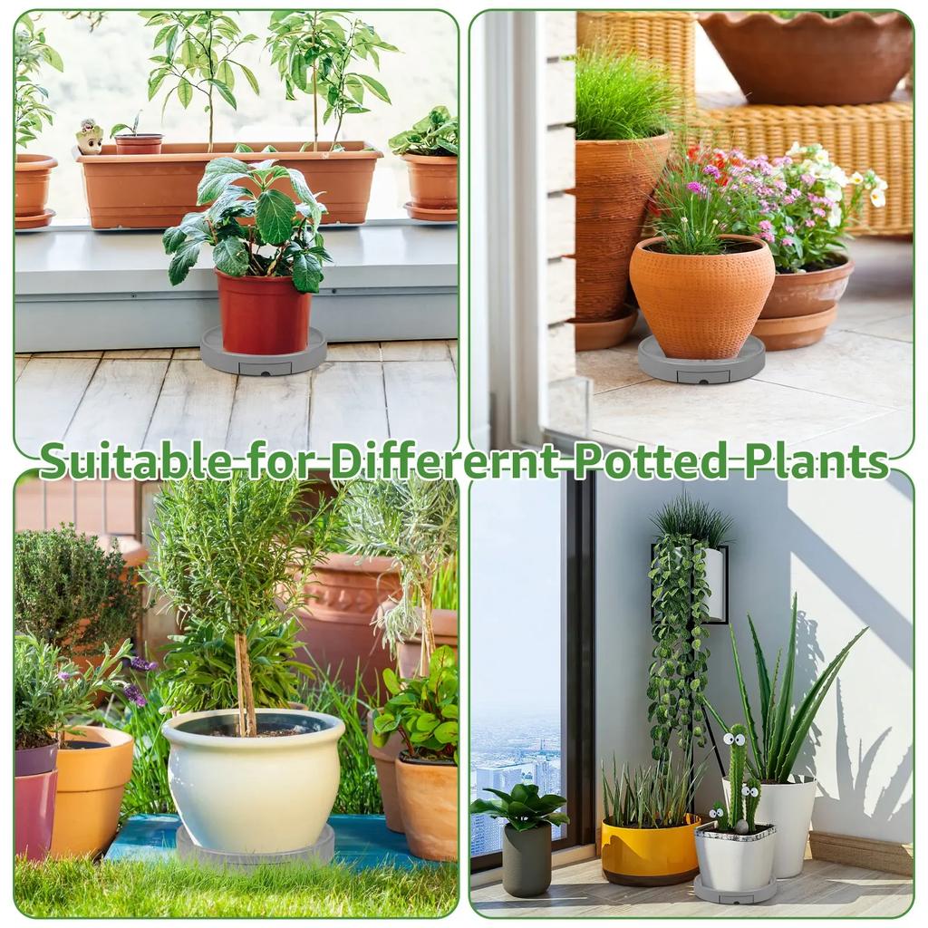 Movable Plant Stand 13 inch Round Rolling Plant Tray Plant Caddy with Hidden Wheels Universal Heavy Duty Flower Pot Rack