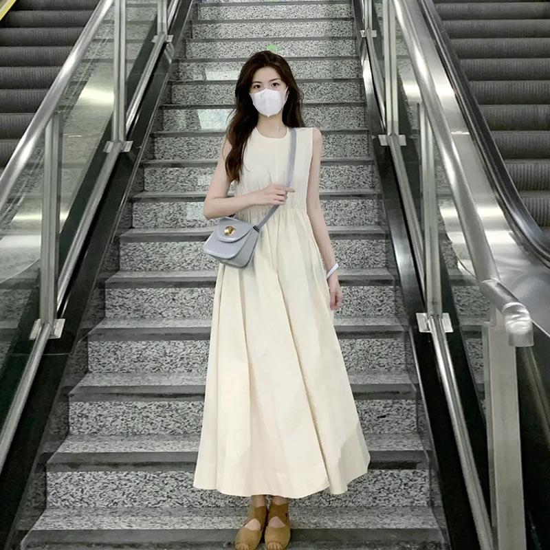 

Apricot Sleeveless Waist-Gathering Summer Dress for Women Large абрикосовий