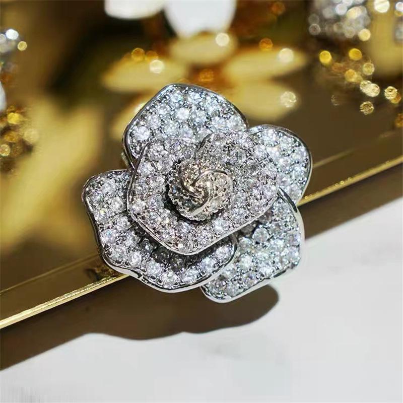 Rose Flower Adjustable Camellia Diamond Ring - Versatile, High-End Light Luxury Design Adjustable