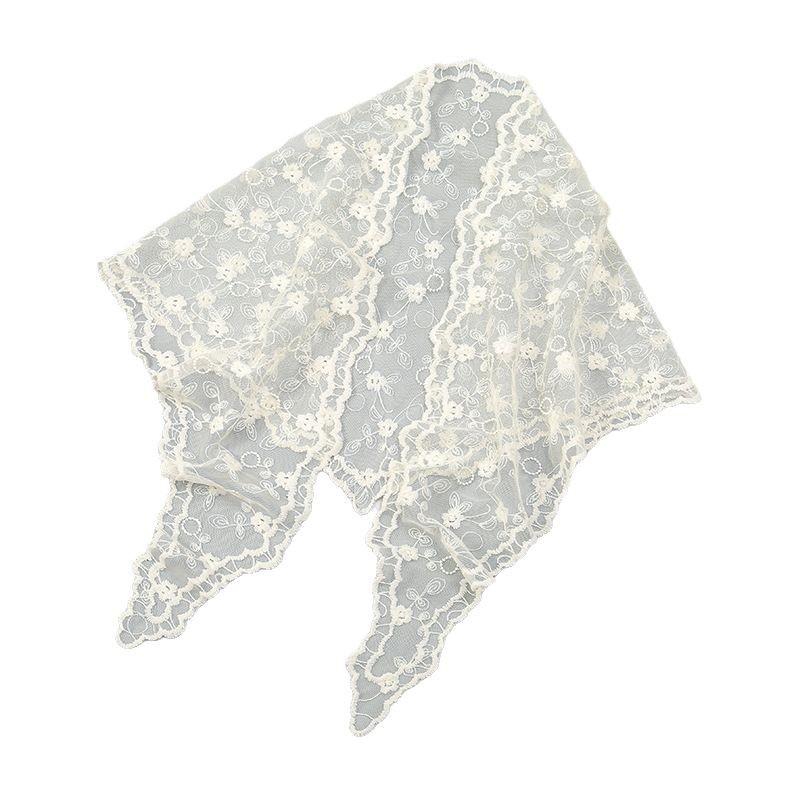 New Spring Style French Lace Triangle Scarf for Women Fashion Versatile Hollow Scarf Solid Color Hair Strap