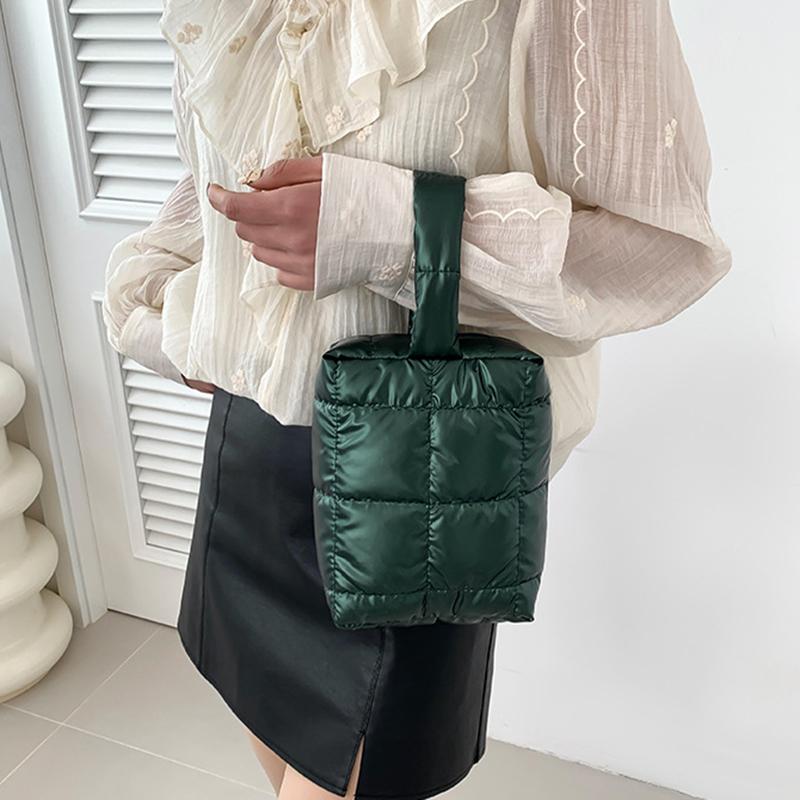 Simple Women Puffy Quilted Padded Makeup Storage Bag Space Cotton Clutches Zipper Solid Color Small Cosmetic Handbag MIT