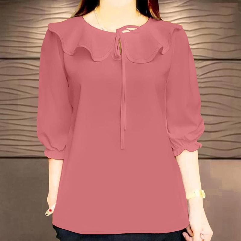 ZANZEA Women Ruffles Round Neck Casual 3/4 Sleeve Loose Blouse