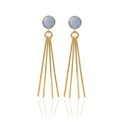 Solid 925 Sterling Silver Moonstone Gemstone Yellow Gold Plated Handmade Designer Earring